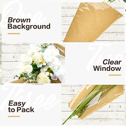 CLUEWR 50PCS Flower Bags with Ribbons for Bouquets