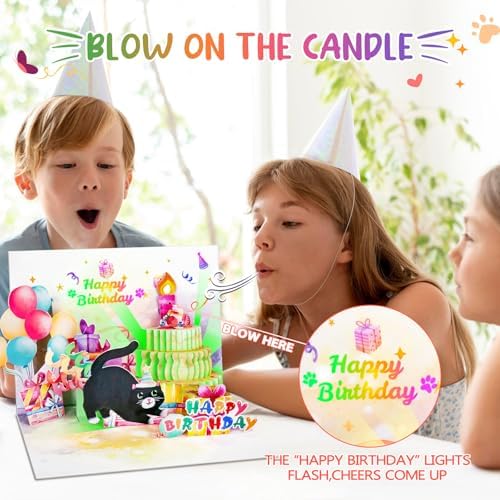 Funny Birthday Card with Cat Music and Lights