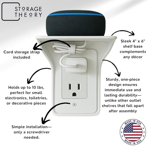 Storage Theory Power Perch Outlet Shelf White 1-Pack