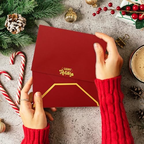 Whaline 50Pcs Gold Foil Christmas Envelopes with Stickers