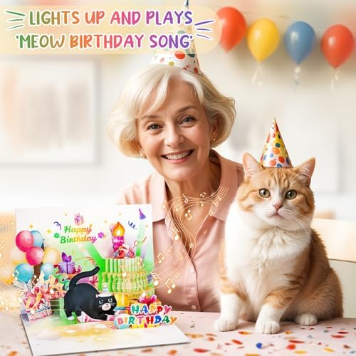 Funny Birthday Card with Cat Music and Lights