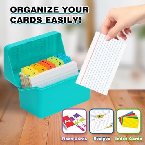 H4D 3x5 Index Card Holder with 100 Cards and 25 Dividers Teal