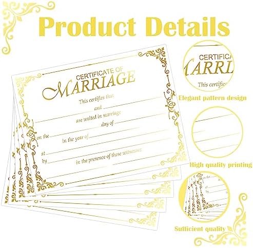 Gold Foil Marriage Certificates 11x85 Inch 24 Pcs Wedding Paper