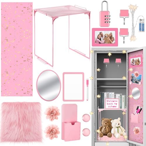 Pink Locker Accessories Set with Magnetic Mirror and Whiteboard