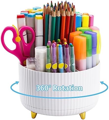 Marbrasse 360 Degree Rotating Pen Holder with 5 Compartments Desk Organizer