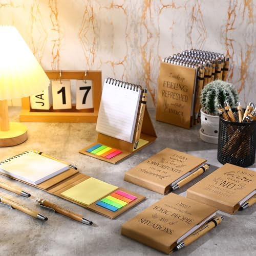 Pasimy 24 Set Positive Affirmation Spiral Notebooks with Sticky Notes and Bamboo Pens