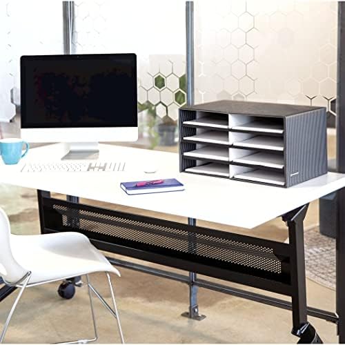 Bankers Box Eight Compartment Literature Sorter Black Gray Pinstripe