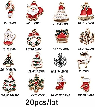 20pcs Christmas Charms Pendants Enamel Bracelet DIY Decor