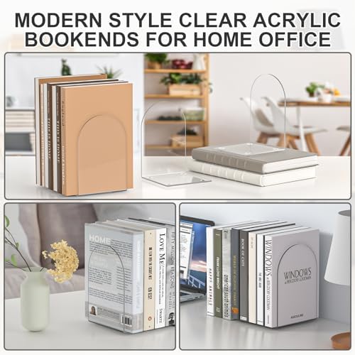 ALOTCHE Acrylic Bookends 4 Piece Clear Set