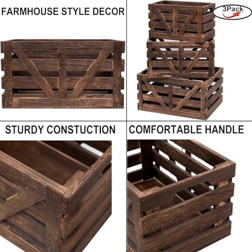 Set of 3 Nested Wooden Storage Crates with Handles