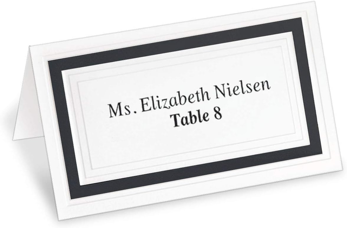 White 38lb Cover Stock Folded Place Cards with Black Foil Border