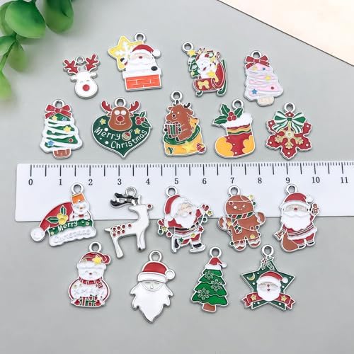 40pcs Silver Christmas Bell Deer Charm Pendant DIY Jewelry Accessories