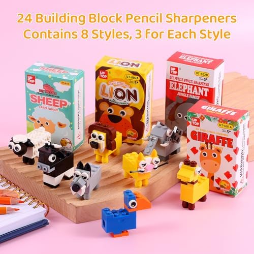 24 Pcs Animal Building Block Pencil Sharpener Set