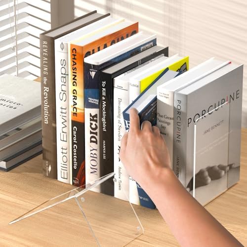 Acrylic Bookends 4 Pcs Clear Book Holders for Shelves