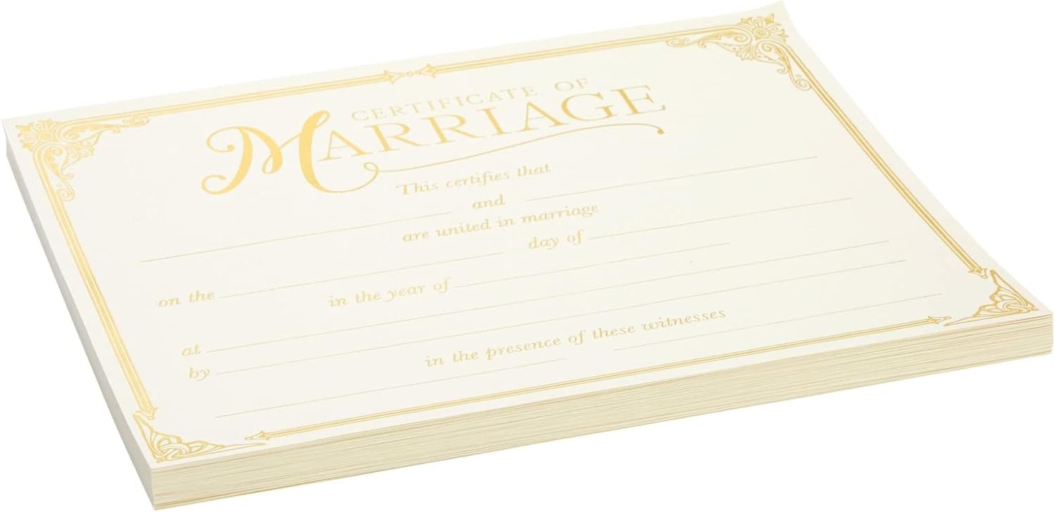 48 Pack Wedding Certificates with Gold Foil Edges