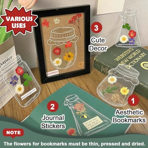 Krinisou Dried Flower Bookmark Kit 20pcs DIY Transparent Bookmarks