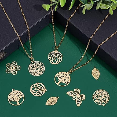 UNICRAFTALE 36Pcs Gold Botanical Pendant Set for Jewelry Making