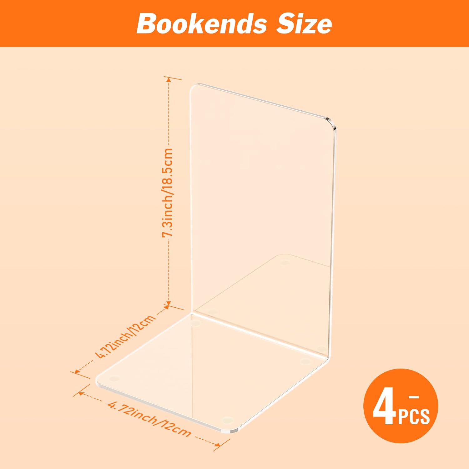 Acrylic Bookends 4 Pcs Clear Book Holders for Shelves