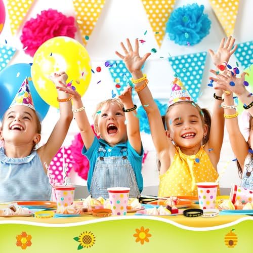 JUNEBRUSHS 42pcs Bee Themed Silicone Wristbands Party Favors