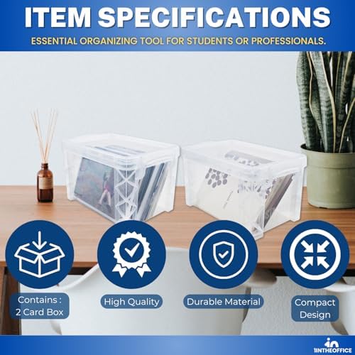 1InTheOffice Index Card Storage Box 4x6 Clear 500 Capacity 2 Pack