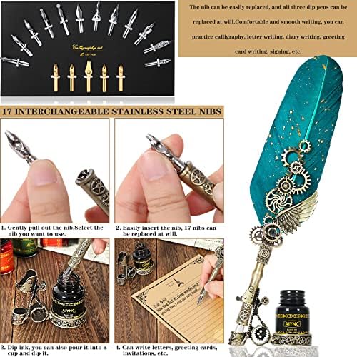 AIYNC Feather Ink Set with Quill Pen and 6 Ink Bottles