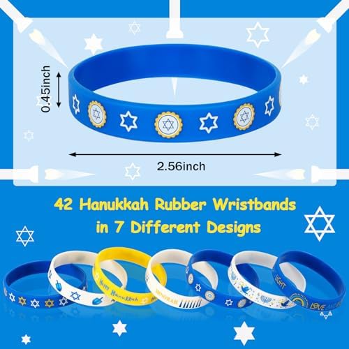 JUNEBRUSHS Hanukkah Silicone Wristbands 42Pcs Set