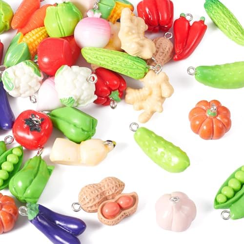 FASHEWELRY 36 Pcs Resin Vegetable Pendants with Loops