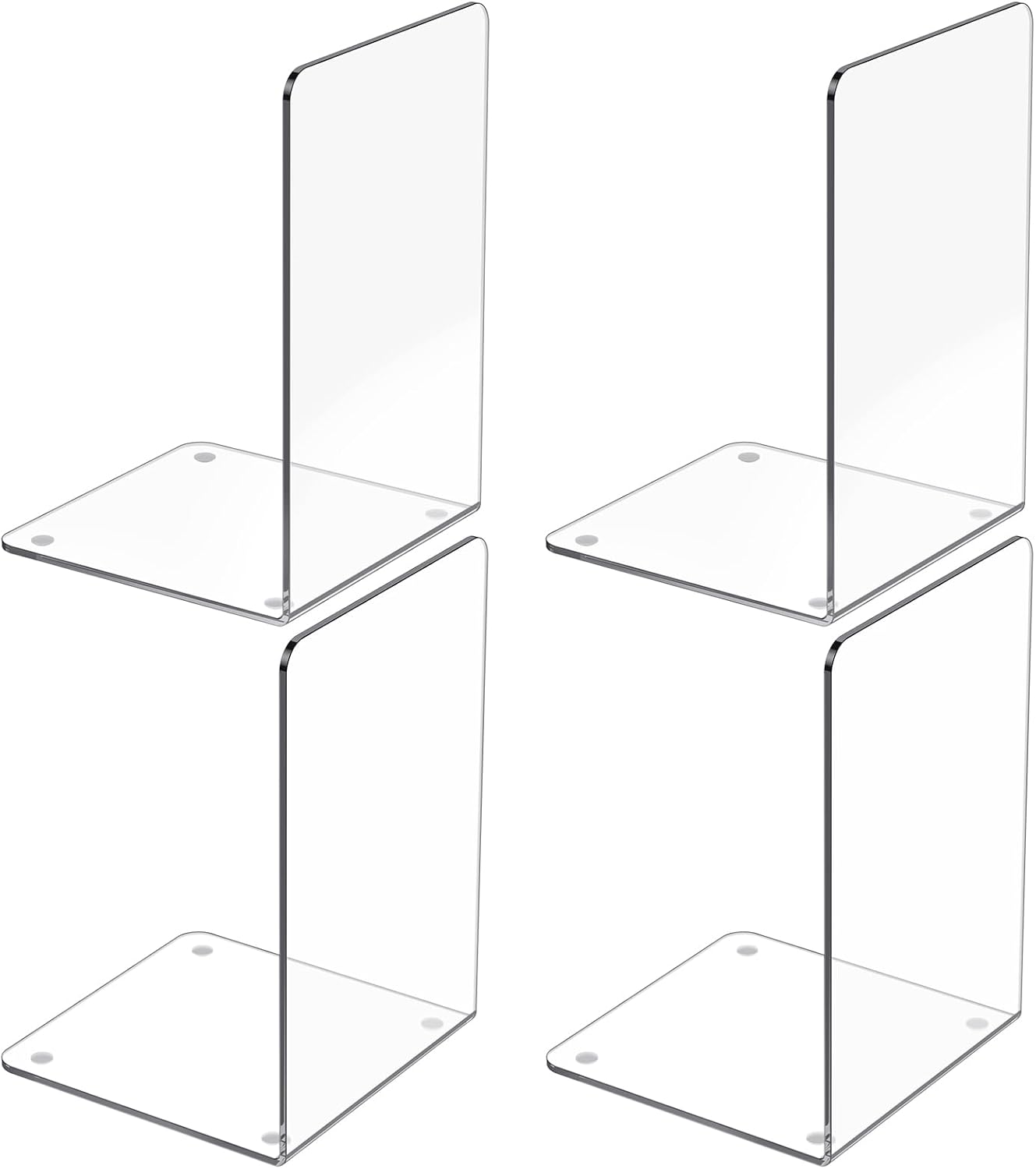 Acrylic Bookends 4 Pcs Clear Book Holders for Shelves
