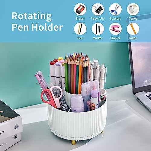 Marbrasse 360 Degree Rotating Pen Holder with 5 Compartments Desk Organizer