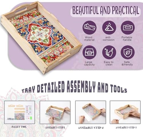 Diamond Art Kit for Adult Wooden Serving Tray with Handles 78x118 Inches