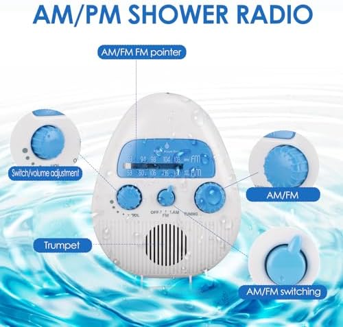 Zopsc AM FM Shower Radio with Rotating Knob