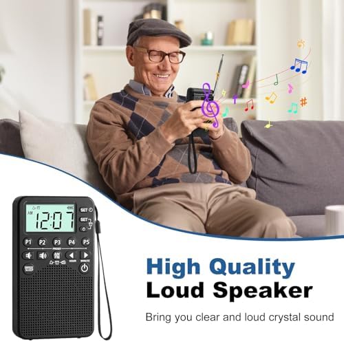RunningByte Portable AM FM Radio with LCD Screen and Alarm Clock