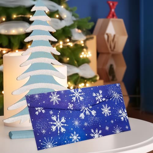 Whaline 150Pcs Christmas Money Envelope Blue White Snowflake