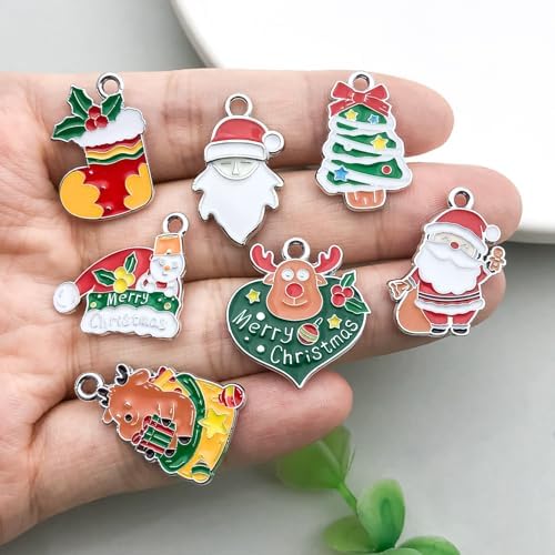 40pcs Silver Christmas Bell Deer Charm Pendant DIY Jewelry Accessories