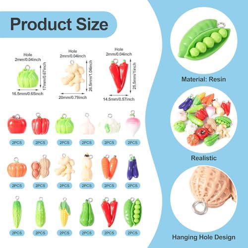 FASHEWELRY 36 Pcs Resin Vegetable Pendants with Loops