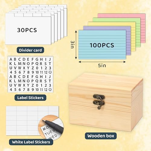 MOBYKE Index Card Holder 3x5 Inch 100 Pcs Wooden Organizer