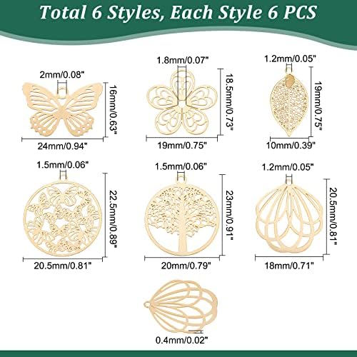 UNICRAFTALE 36Pcs Gold Botanical Pendant Set for Jewelry Making