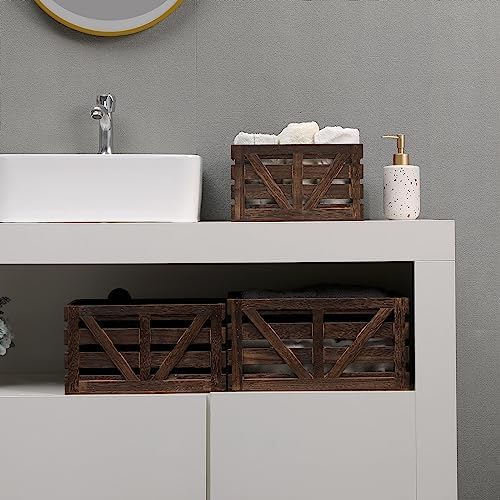 Set of 3 Nested Wooden Storage Crates with Handles