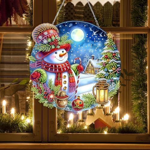 DIY Acrylic Diamond Art Painting Wreath Kit Snowman 5D