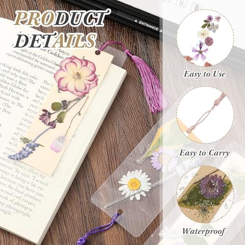 150 Pcs Dried Flower Bookmark Kit with Tassels and Laminating Pouches Purple
