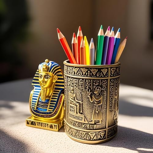 Ancient Egyptian Pencil Holder with Pharaoh and Isis