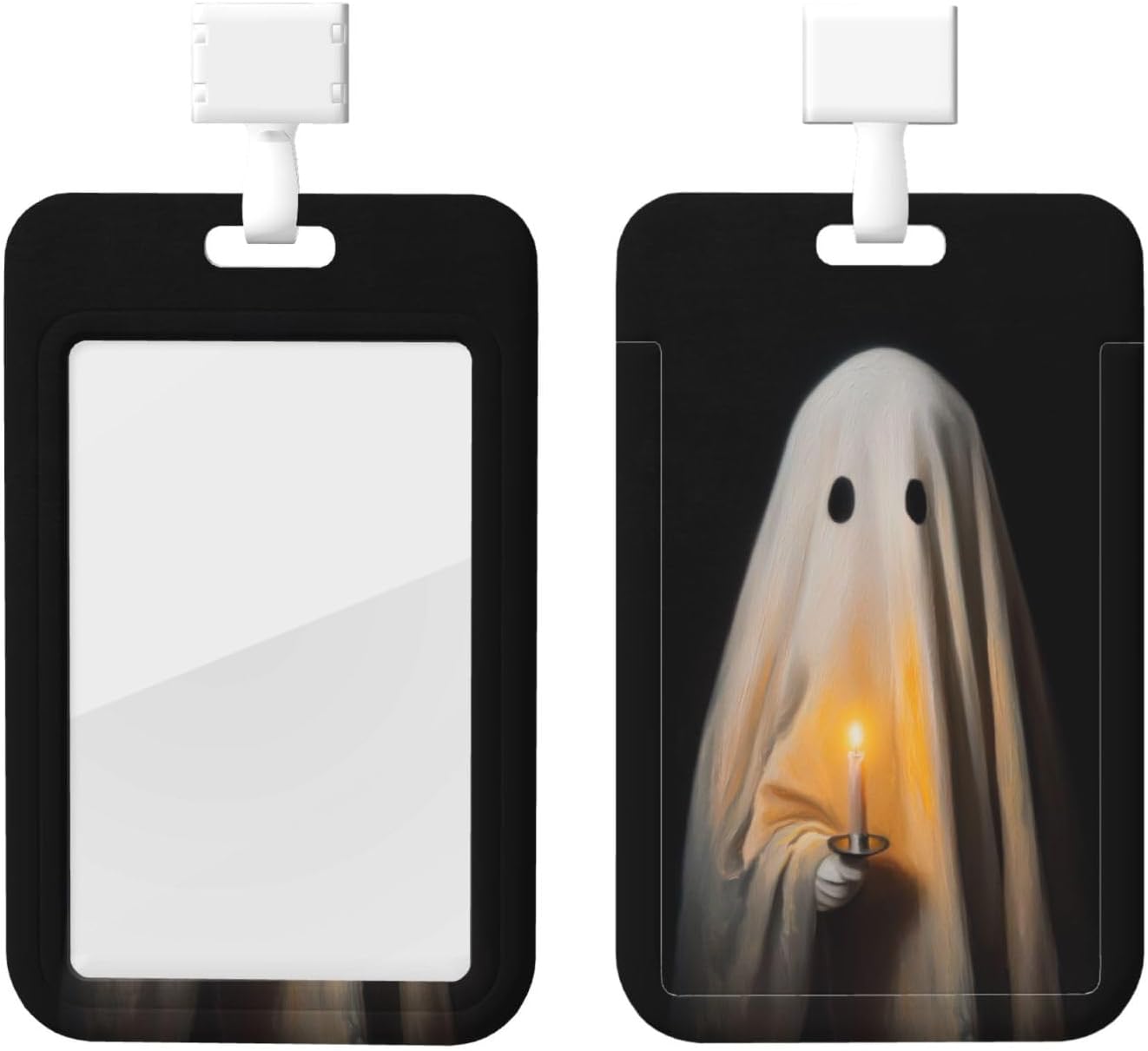 Halloween Cute Ghost Holding Candle ID Badge Holder
