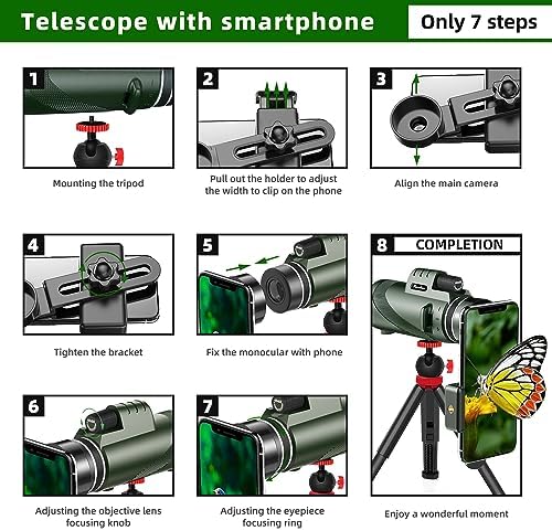 40X60 Monocular Telescope with Phone Adapter and Tripod