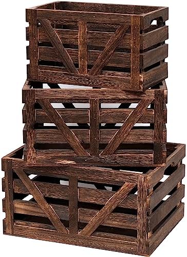 Set of 3 Nested Wooden Storage Crates with Handles