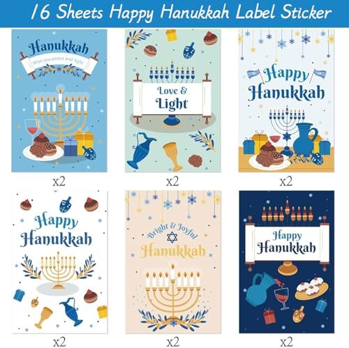 Happy Hanukkah Wine Labels Sticker 12 Sheets