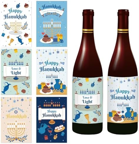 Happy Hanukkah Wine Labels Sticker 12 Sheets