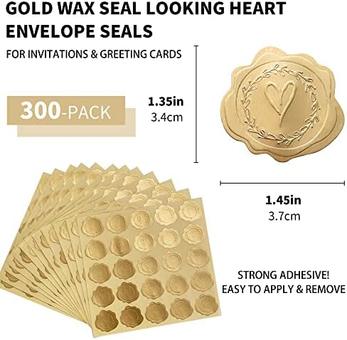 300pcs Gold Heart Envelope Seals with Self-Adhesive