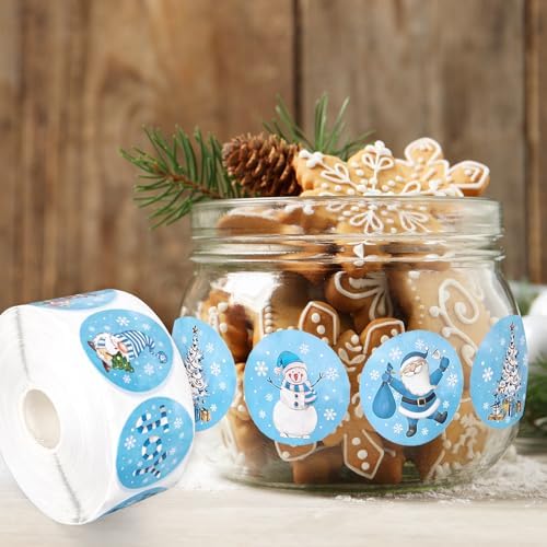 Whaline 1000Pcs Christmas Blue Sticker Roll 12 Designs