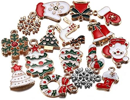 20pcs Christmas Charms Pendants Enamel Bracelet DIY Decor