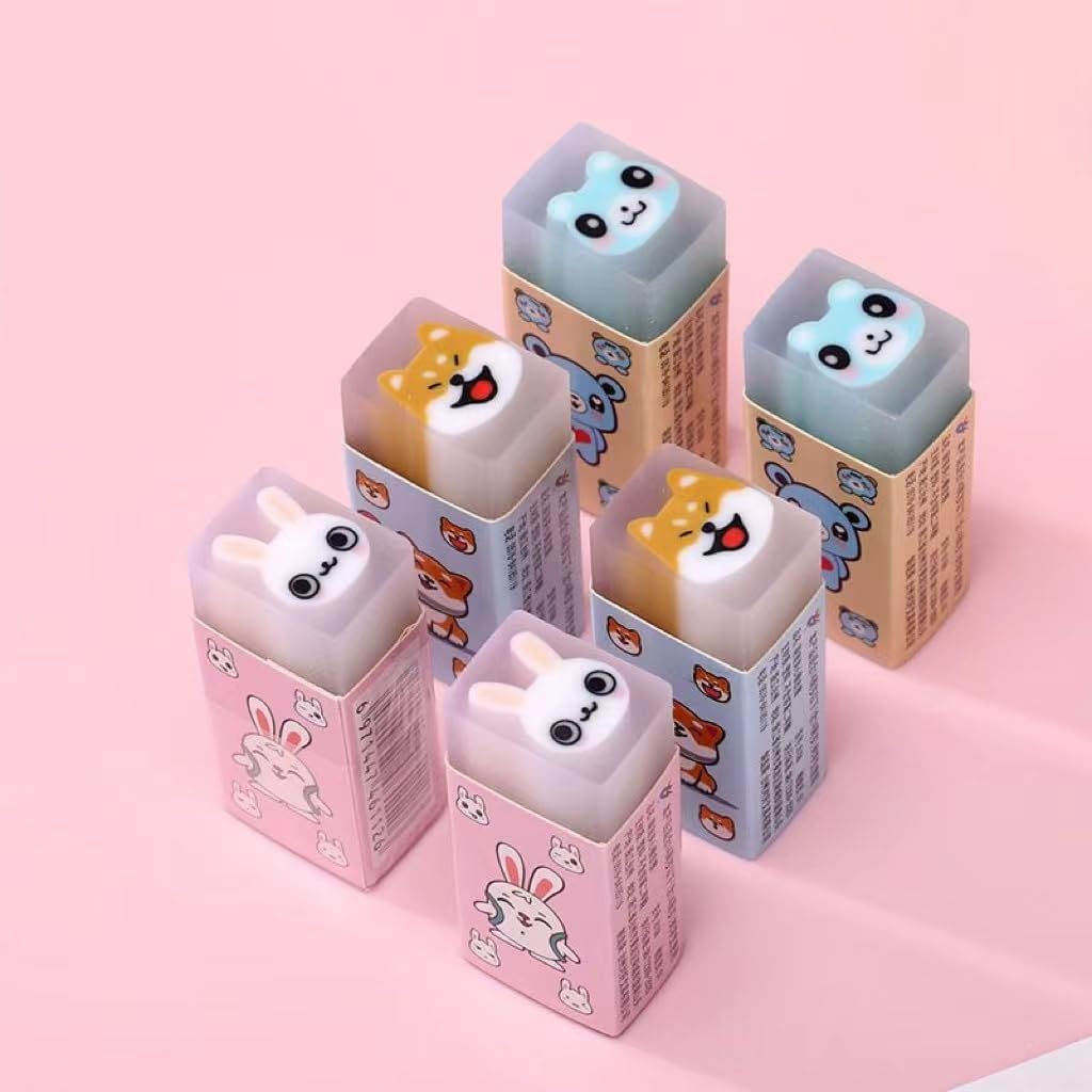 6 Pack Cute Animal Erasers for Pencils